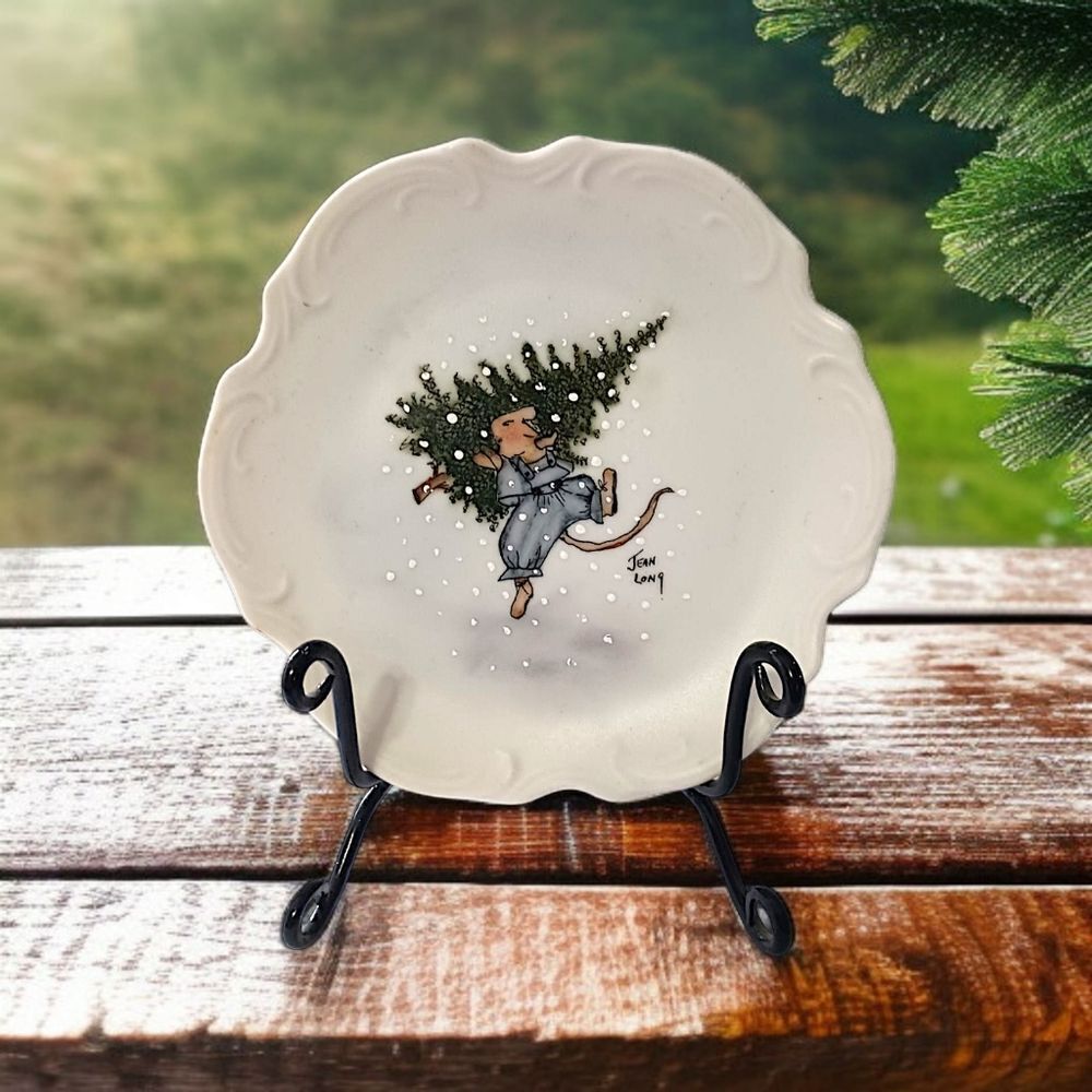 Haas & Czjzek Jean Long Trinket Dish‎ Hand Painted Mouse Christmas Porcelain Vtg